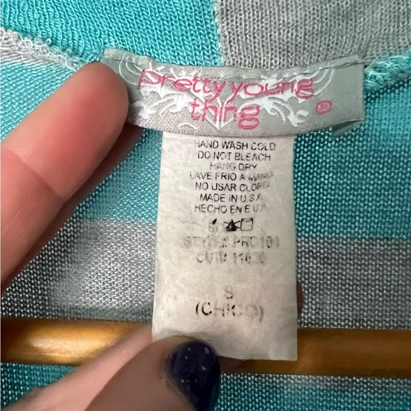 Pretty Young Thing Robin’s Egg Blue & Light Gray Open Front Long Sleeve Duster - Picture 7 of 8